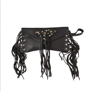 Buffalo Hide Studded Fringe Wallet with Crystal
